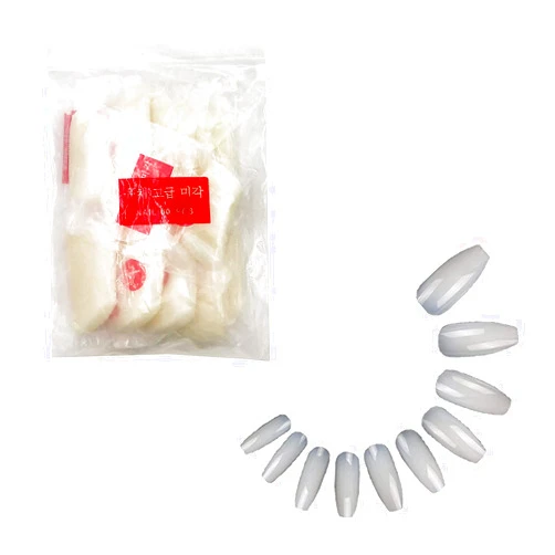 BNP 600Pcs Full Cover Ballerina Artificial False Nails Full Cover Acrylic Nail 10 Sizes Natural Color with Bag