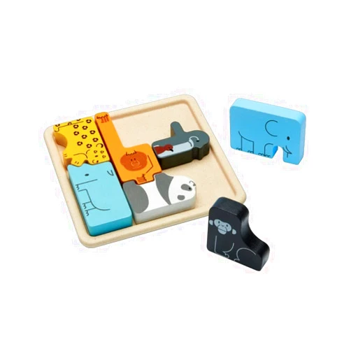 PlanToys® Animal Puzzle Game Wooden Educational Toy for Kids Ages 3+ | Montessori Logic & Matching Game That Builds Problem-Solving, Coordination & Cognitive Skills | Eco-Friendly Learning Toy