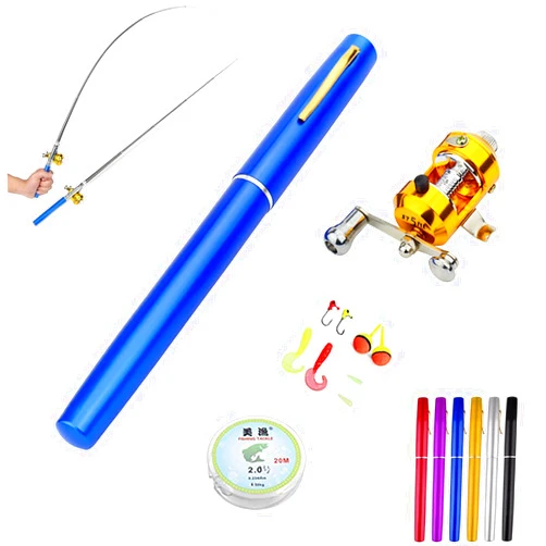 LELEBEAR 2023 Pocket Size Fishing Rod, Pen Fishing Rod, Fishing Rod Pen, Portable Pocket Telescopic Mini Folded Fishing Pole with Reel (Blue)