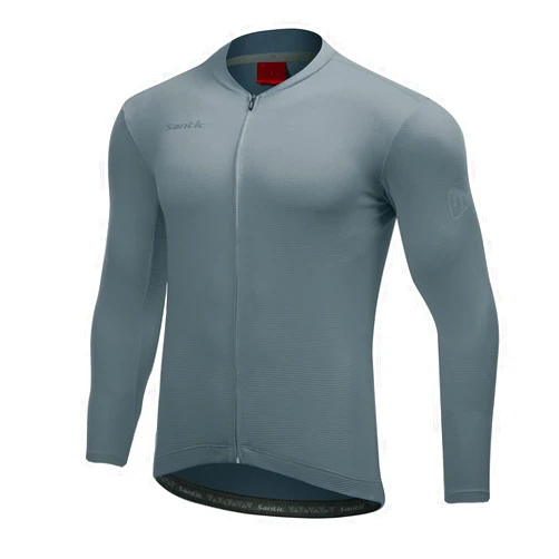 Santic Men's Cycling Jersey Long Sleeve UV Sun Protection UPF 50+ Reflective Full Zipper Biking Jersey Shirts with Pockets