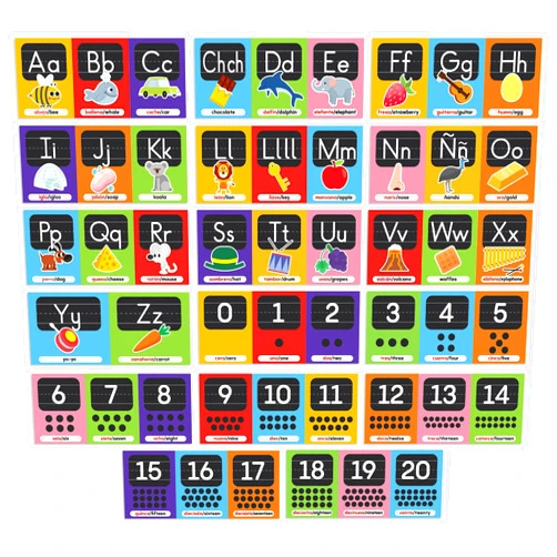 Wallbuddy 16 Alphabets and Numbers Poster | ABC 123 Educational Learning Charts for Toddlers | Bilingual Preschool Learning Posters | Spanish Learning for Kids Poster Decorations