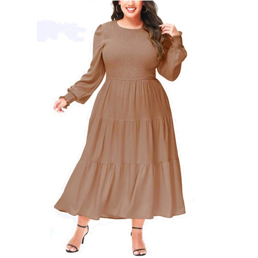 Anna-Kaci Women Summer Plus Size Long Maxi Dress Party Cocktail Dress Smocked Tiered Ruffle Beach Sundress