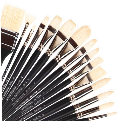 Falling in Art Natural Bristle Professional Paintbrush Set, 15PCS Long Handled Paint Brushes for Acrylic Painting, Oil Paint Brushes of Fan, Round, Flat, Angled, and, Filbert with Bamboo Storage Pouch