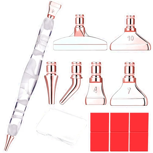 Praise V Do Rose Gold Metal Stainless Steel Tip Resin Diamond Painting Art Sticky Drill Dot Pen Stylus Kits Set Accessories Tool with Wax for DIY 5D Diamond Painting Gem Nail Art White