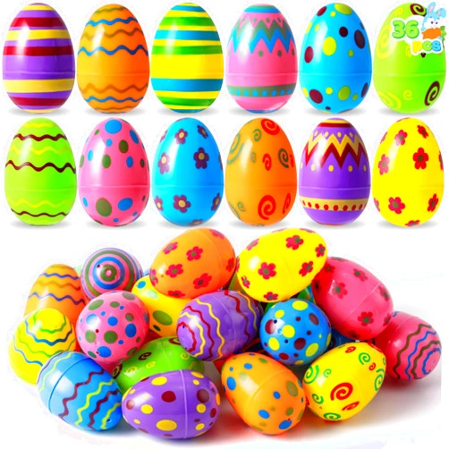 JOYIN Toy 36 PCs Plastic Printed Bright Easter Eggs, Over 3.15'' Tall for Easter Hunt, Basket Stuffers Fillers, Classroom Prize Supplies, Filling Treats and Party Favor