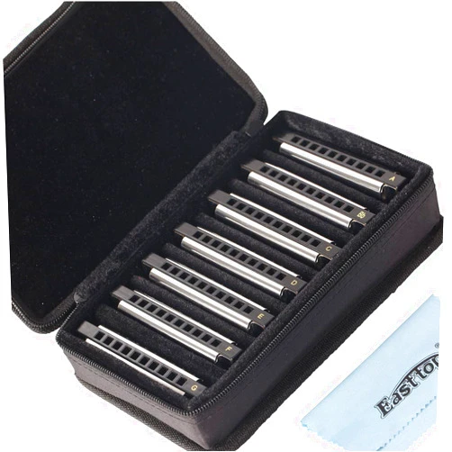 East top Harmonica Set of 7, 10 Holes 7 Colors Diatonic Blues Harmonica Set For Adults, Professionals and Students, as a Gift
