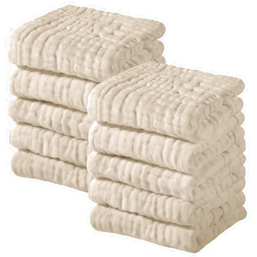 Yoofoss Muslin Baby Washcloths 100% Cotton Face Towels 10 Pack Wash Cloths for Baby 12x12in Soft and Absorbent Baby Wipes (Apricot)