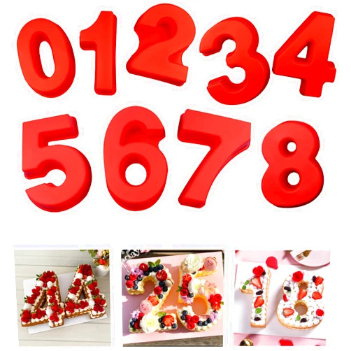 Fir ceda Silicone Numbers Cake Molds, 3D Digital Baking Silicone Mould,10Inch Large Number Cake Pan Set 0-9 Numbers Cake Pan Silicone Baking Pans for Birthday and Wedding Anniversary 3D Baking Molds Numbers