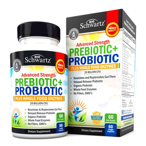 BioSchwartz Prebiotics and Probiotic with Whole Food Enzymes for Adults Women & Men - Probiotics Lactobacillus Acidophilus - Digestive Health Capsules Shelf Stable Supplement - Non-GMO Gluten & Dairy Free -60ct