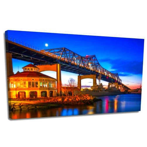 TKGOBI53JY Framed Wall Art Night Landscape over Braga Bridge in Fall River Print Pictures Poster Canvas Paintings for Bedroom Office Living Room Wall Decor Large Size Artwork Modern Nature