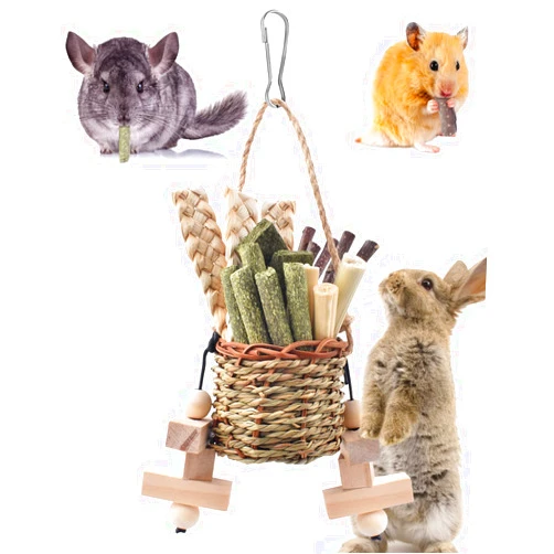 Bissap Rabbit Chew Toys, Natural Seagrass Hanging Basket Chews Water Plant Woven Bunny Chewing Treats for Guinea Pigs Chinchillas Hamsters Rats and Other Small Pets Teeth Grinding Toy