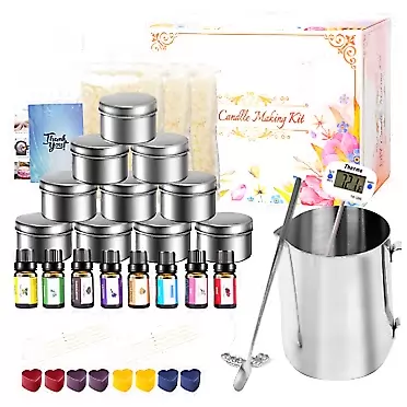LYOBATH Candle Making Kit - Complete Beeswax Candle Making Kit for Adults - DIY Candle Making Kit Supplies with Wicks, Wax, 8 Scents, Dyes & Melting Pot - Perfect Candle Making Kit for Beginners Candle Making Kit White