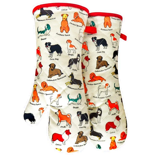 RED LMLDETA Oven Mitts Cotton Fashion Cute Dog Design 1pair Heat Resistant Oven Gloves Safe Cooking Baking Grilling Barbecue Machine Washable Pot Holders (Oven Mitts Dog Flower)
