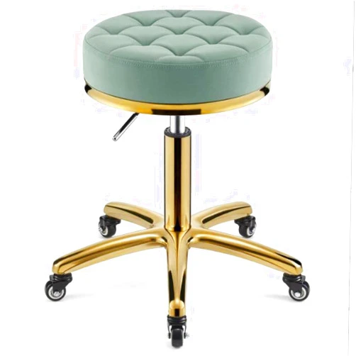 FMOGGE 360 ° Rolling Rotation Salon Stool,Round Leather Cushion Beauty Chair 330 Lbs Load Heavy Hydraulic Stool,Lifting Wheel and Gold Stainless Steel Base,for spa Work Office Massage Nail Tattoo Work Chair
