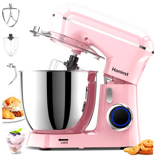 Honinst Stand Mixer, 6.5QT 10-Speed Tilt-Head Electric Stand Mixer, 3-In-1 Kitchen Mixer with Bowl, Dough Hook, Whisk and Beater, Food Mixer for Baking, Cake and Most Home Cooks, Pink