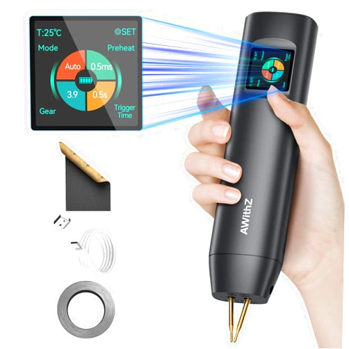 AWithZ Battery Spot Welder, 1.5'' LCD 99 Gear Adjustable Handheld Spot Welder,Auto and Manual Mode Mini Portable Spot Welder, Spot Welder for 18650 Battery, Welding Plated Nickel Sheets 0.1-0.2mm