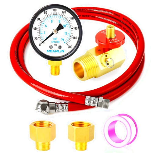 MEANLIN MEASURE Air Tank Repair Kit Including Safety Valve, 0-200 PSI Pressure Gauge and 4 Feet Air Tank Hose Assembly Kit with 1/4