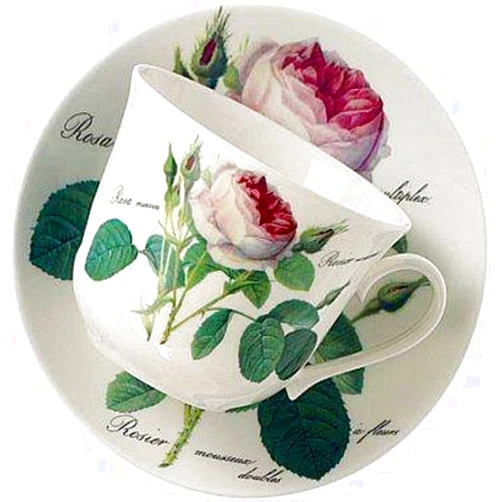 Roy Kirkham Breakfast Cup/Saucer, Redoute Rose, Set of 2