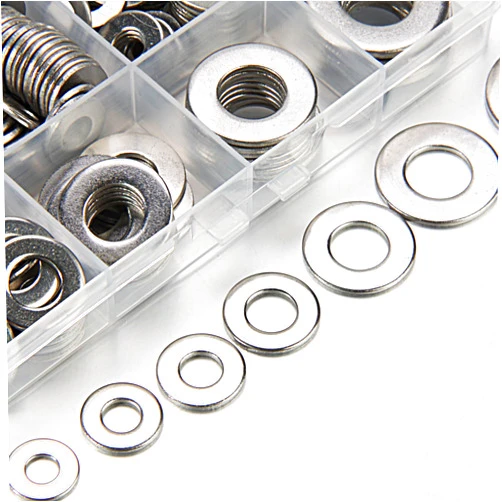 Linkup 550 Pcs SAE Flat washers for Screws for Bolts 2# 4# 6# 8# 10# 12# 3/16'' 1/4'' 5/16'' 3/8'' 7/16'' 1/2'',(18-8) 304 Stainless Steel washers Assortment kit, ANSI/ASME B18.22.1 Metal Washers Set