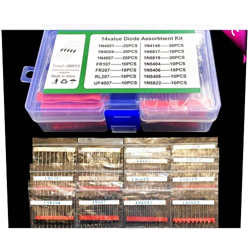 Generic 14value 200pcs Switch/Rectifier/Schottky diode Box 1N5404/5406/5408/5822/4148/4001/4004/4007/5817/5819/RL207/FR207/107/UF4007