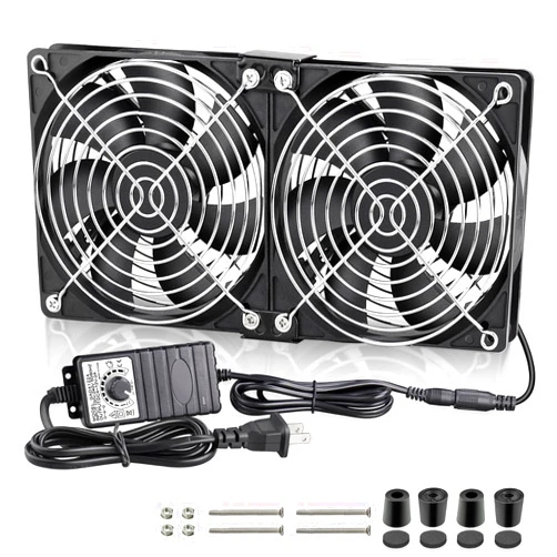 GDSTIME Big Airflow Dual 120mm Fans DC 12V Powered Fan with AC 110V - 240V Speed Control, Cabinet Chassis Cooling Fan, Server Workstation Cooling Fan