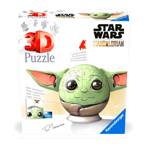 Ravensburger - 3D Ball Puzzle - Star Wars The Mandalorian Grogu - Ages 6+ - 72 Numbered Pieces to Assemble Without Glue - Stand and Finishing Accessory Included - Diameter: 13 cm - 11556