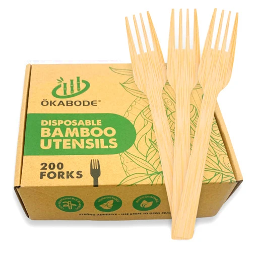 Ökabode Disposable Bamboo Utensils Set, 200 Bamboo forks | 100% Bamboo Cutlery Set NOT Wooden Utensil Set | Eco-Friendly Compostable utensils | 100% Biodegradable utensils