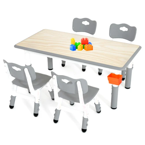 WAHALAA LulliSpace Kids Study Table and 4 Chairs Set,Height Adjustable Table and Chairs for Children and Toddlers,47.2