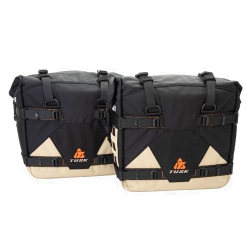 TUSK Pannier Racks Pilot Pannier Bags Black/Tan|2022-2024|690 Enduro|ES 700|SM 700|