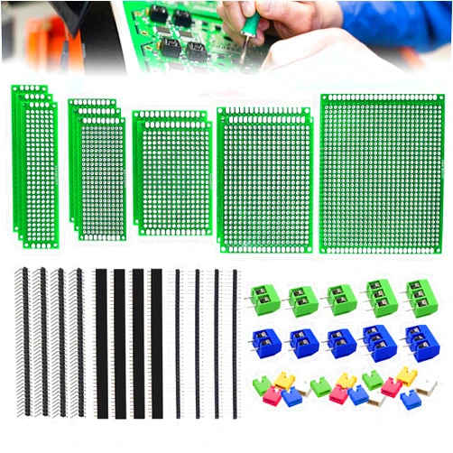 Sunxeke 48PCS Double Sided PCB Board Kit for DIY Soldering and Electronic Project Circuit Boards Prototype Boards Compatible with Arduino Kits, 2.54mm Male and Female Header Connector