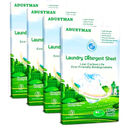 ADUSTMAN Laundry Detergent Sheets (Strips),Breeze Hypoallergenic Eco-friendly Low Suds Liquidless Earth Friendly No Plastic Jugs (248 Count (pack of 4), Fresh)
