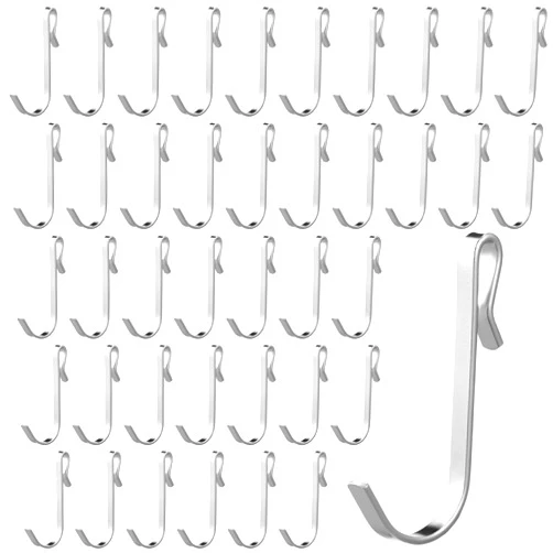 Lyrow 40 Pcs J Hook for Wire Shelving Hooks Stainless Steel Hanger Clip on Metal Wire Rack Hanging Sink Grid Hook for Display Kitchen Bedroom Office Shelf Pots Kitchenware Shirts(Silver)