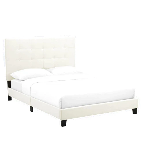 Ergode Melanie Queen Platform Bed | Sleek Design | Button Tufting | Stain-Resistant Velvet | Wood Frame | No Box Spring Needed | Ivory