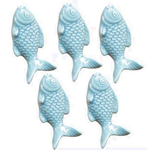 FirstDecor 5PCS Vintage Ceramic Door Knob Fish Shape Locker Pull Handles Drawer Cupboard Cabinet Knobs Wardrobe Home Kitchen Hardware-Blue