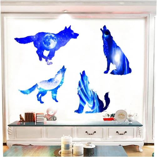 CRC Barkleen 3D Galaxy Wall Sticker ,Outer Space Removable Floor Decals,Art Magic 3D Milky Way Home Decor Kids Children Bedroom (Starry Wolf) for Kids Girls Boys Bedroom Nursery Baby Playroom Living Room Wall Decoration