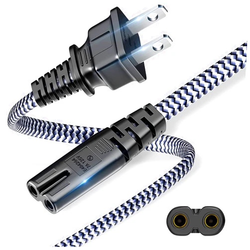 RIKSOIN 2 Prong Power Cord Braided - 2 pin AC Replacement Power Cable 10ft/3m,7A 125V 18AWG Electric Adapter Cables,UL Certified Universal Power Cord for PS4/PS5,Printer,TV,Mini Fridge,Ring Light and More