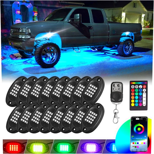 TDE Explorer.Lighting 16 Pods RGB LED Rock Lights for Trucks Pickup Golf Cart Offroad RV UTV ATV SUV, Waterproof Multicolor Underglow Kit for Cars with APP Music Mode, Vehicle Underbody Light Underneath Accent 12V