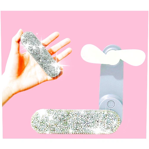 LuckyMao Handheld Fan Bling Fan Pink Fan Crystal Rhinestones Handheld Fan Mini Personal Hand Held Fan Sparkle Cooling Small Fan Rechargeable 3 Speeds Mode (Pink Fan)