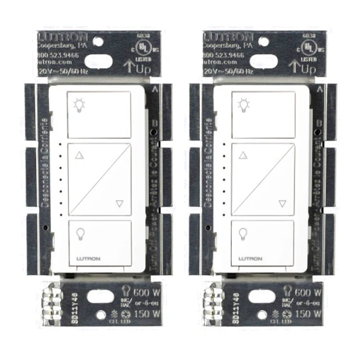 LUTRON Wall and Ceiling White (2-Pack) PD-6WCL-WH Caseta Wireless Smart Lighting Dimmer Switch, (2 Pack), 2 Count