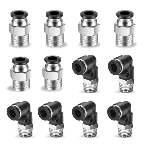 Cnaodun 12 Pcs Push to Connect Fittings 1/4 Inch Tube OD x 1/4 Inch NPT Thread Pneumatic Male Straight and Elbow Quick Connect Air line fittings