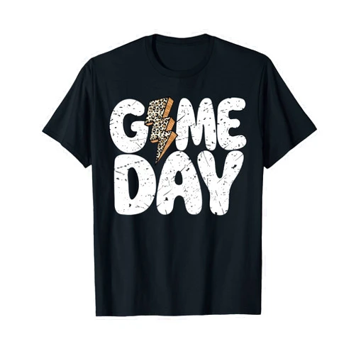 Retro American Football Player Men Women Kids Game Day Leopard Print Lightning Bolt Football Sport Lover T-Shirt
