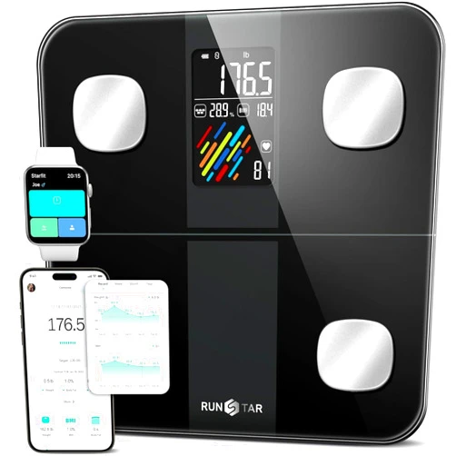 Runstar Smart Scale for Body Weight and Fat Percentage, High Accuracy Digital Bathroom Scale with Large Display for BMI Heart Rate 15 Body Composition Analyzer Sync with Fitness App 400lb