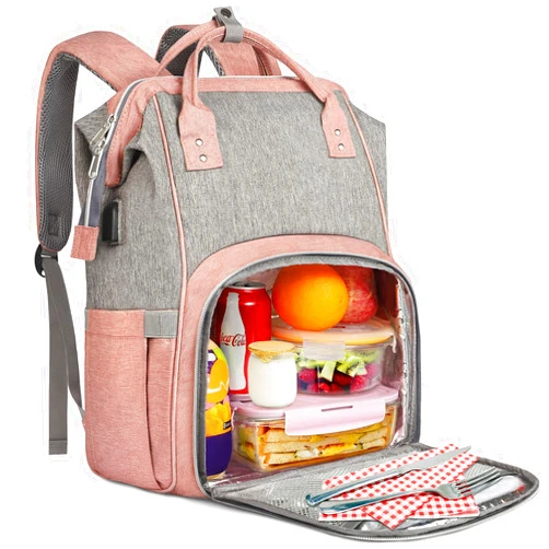 Rinvanic Lunch Backpack for Women, Insulated Cooler Lunch Box Laptop Backpack with USB Port for Women, Water Resistant Leak-proof Lunch Bag, College Computer Bookbag for Work Picnic Beach Fits 15.6 Inch