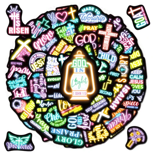 Robmoda 70 Pcs Neon Christian Bible Kids Stickers, Jesus Christ Faith Vinyl Waterproof Water Bottle Decals, Teens Adults Religious Christianity Christmas Thanksgiving Decor