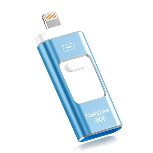ROSPE Apple MFi Certified 128GB Flash Drive for iPhone Thumb Drive Photo Stick, USB Memory Stick iPhone Flash Drive for Photos Videos, High Speed Jump Drive Compatible for iPhone/iPad/Android/PC (Blue)