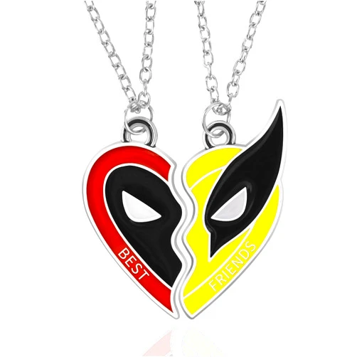 ZQOSKXOMR Deadpool and Wolverine Necklace for Men,Matching Necklace for Best Friend Couples Patterns,Half Heart Shape Pendant BFF Friendship Jewelry for Men Women Cartoon Fans Gifts