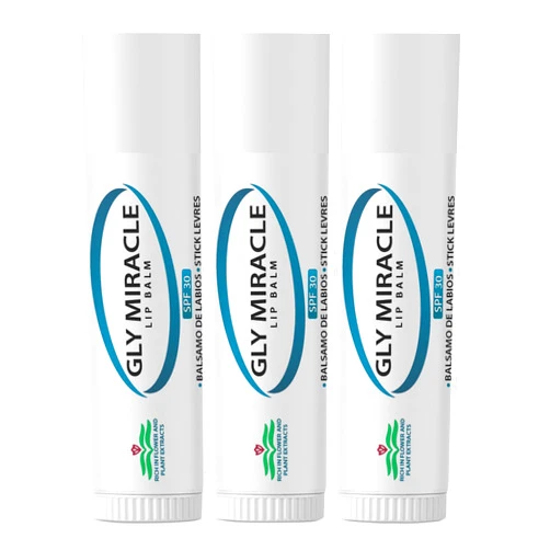 GLY MIRACLE Moisturizing Lip Balm Bundle of Three (3) SPF 30 Natural Elixir of Aloe Vera, Bees Wax, Coconut Oil, Lanolin, Shea Butter to help repair, protect, nourish and soften lips