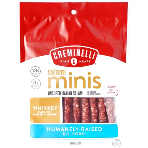 Creminelli Fine Meats Salami Minis High West Whiskey Uncured Italian Salami, 2.6 Ounce -- 12 per case.