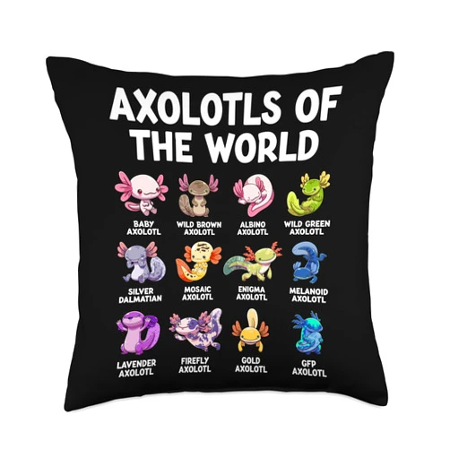 GoshWow Kawaii Axolotl Throw Pillow, 18x18x18, Polyester Fill, Square, Multicolor, Cartoon, Amphibian, Funny, Mexican, Decorative Accent