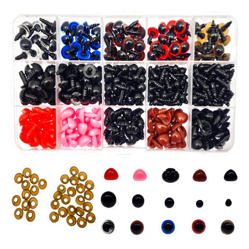 XINYIDAO 752 Colorful Safety Eyes and Noses, Safety Eyes, Plastic Solid Crochet Eyes, Crafts with Washers, Suitable for Plush Doll Animal Craft Making